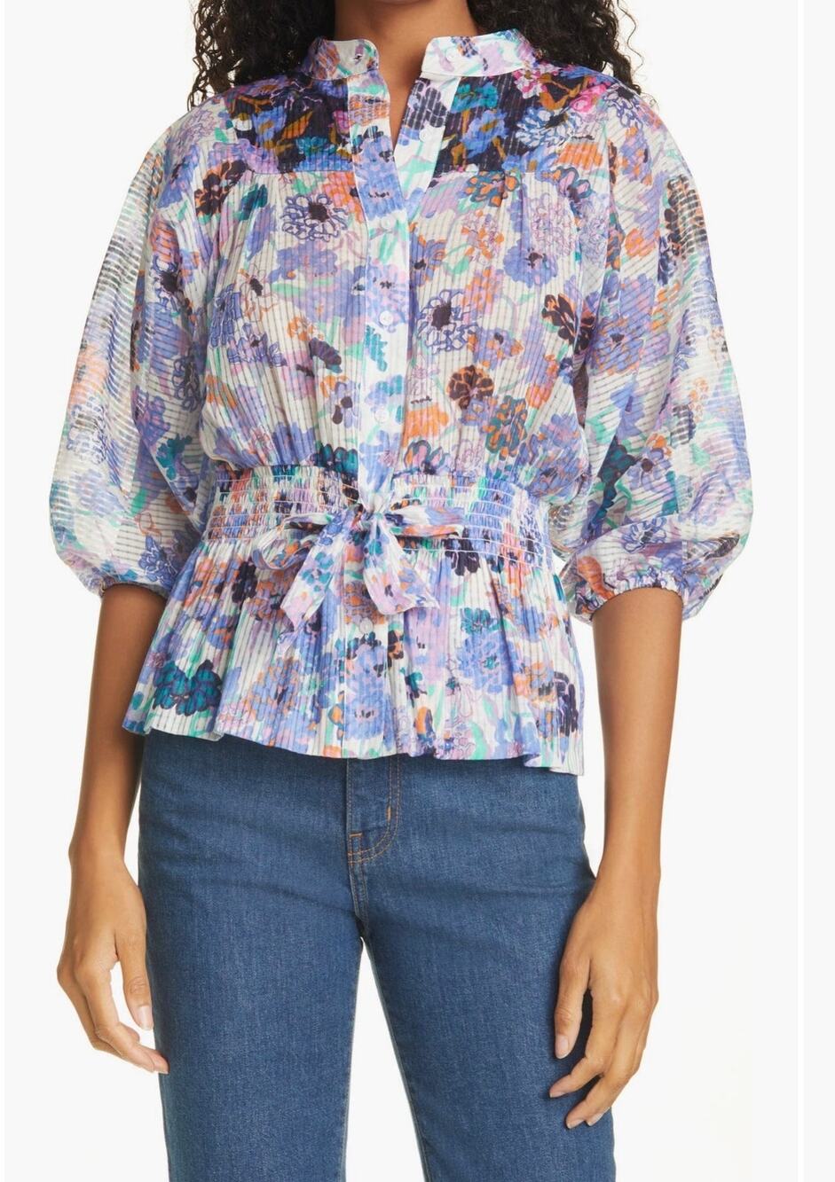 Tanya Taylor Otis cotton blouse floral watercolor Size 8